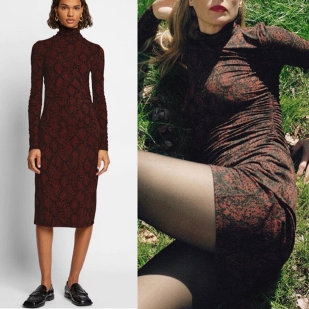 PROENZA SCHOULER White Label Dark Red Brown Snake Print Turtleneck Dress size S